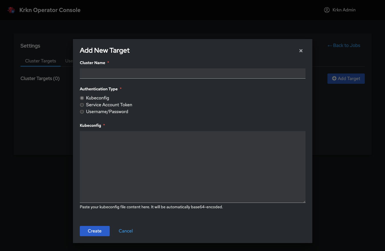 Add New Target Dialog